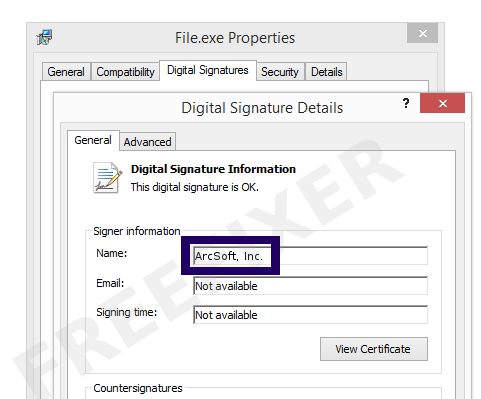 Screenshot of the ArcSoft, Inc. certificate